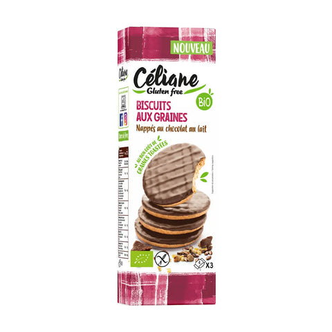 Galletas sin gluten con semillas biológicas, chocolate con leche-150g-Céliane