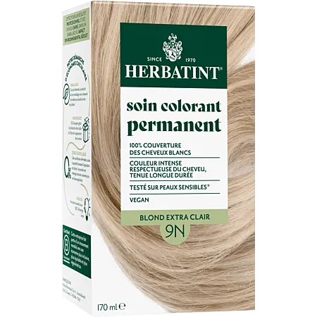 Coloration permanente Blond miel 9N Herbatint - kit 170 ml