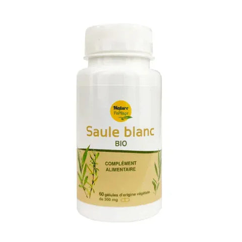 Flacon de Saule blanc Bio 60 gélules Nature et Partage, complément bio pour douleurs articulaires et règles douloureuses.