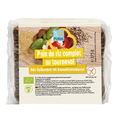 Pan Integral de Arroz con Girasol Ecológico-375g-Pural