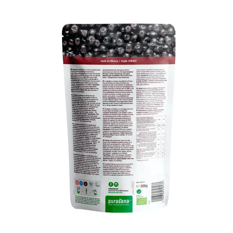 Sachet Poudre d’Aronia Bio 200 g Purasana – superaliment riche en fibres et antioxydants
-verso