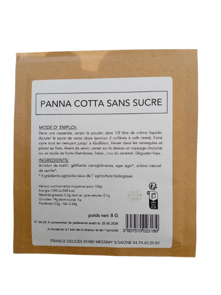 Préparation pour panna cotta bio France Délices - verso