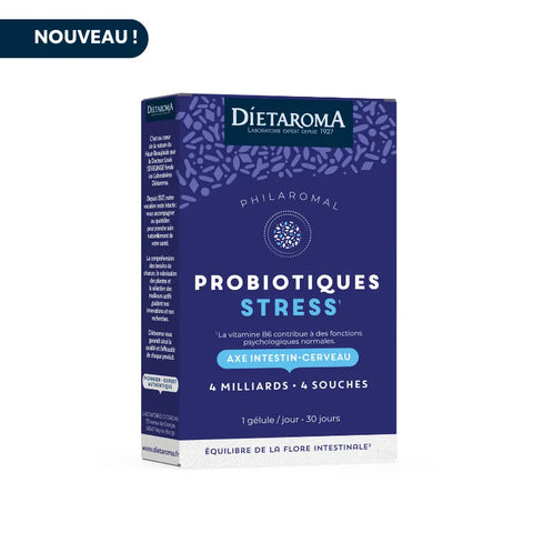 Pilulier Probiotiques Stress Axe Intestin Cerveau 30 gélules Dietaroma – complément bien-être nerveux fabriqué en France