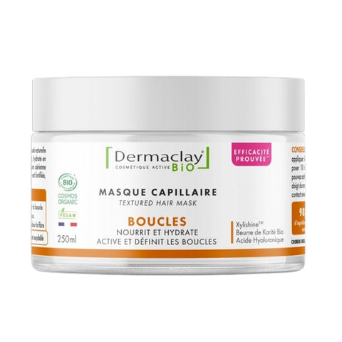 Tube Masque Capillaire Cheveux Bouclés Bio 200 ml Dermaclay, soin bio hydratant et définissant pour boucles.