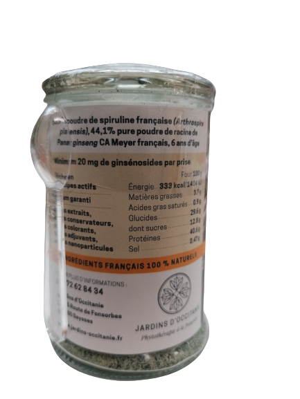 Ginseng blanco y espirulina en polvo-68g-Jardins d’Occitanie
