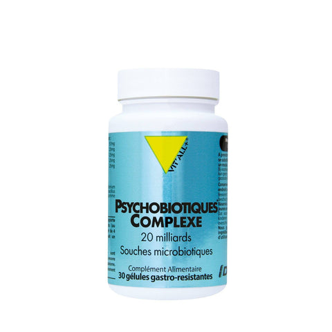 Pilulier Psychobiotiques Complexe 30 gélules végétales Vit'all+ – complément bien-être nerveux et intestin-cerveau fabriqué en France.