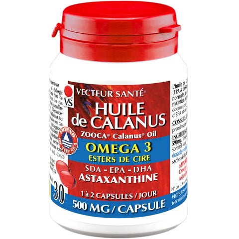 Flacon Huile de Calanus Bio 30 capsules Vecteur Santé, complément oméga-3 antioxydant naturel.

