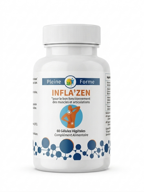 Infla'Zen est un complément alimentaire phytonutritionnel formulé autour de quatre extraits végétaux sélectionnés pour leur synergie anti-inflammatoire et leur bonne tolérance
