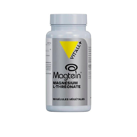 Pilulier MAGTEIN® Magnésium L-Thréonate 90 gélules végétales Vit'all+ – complément bio cerveau et réduction fatigue fabriqué en France.

