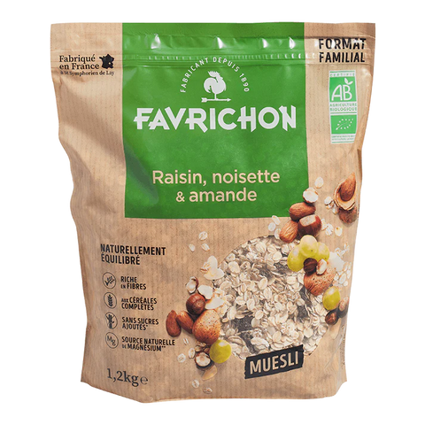 Muesli Bio Raisin, Noisette et Amande-500g-Favrichon