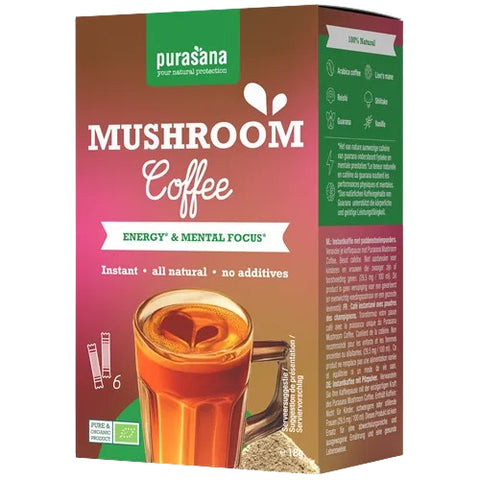Mushroom Coffee 6 Dosettes Purasana", "Café bio champignons Lion’s Mane

