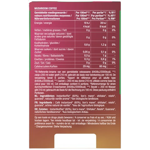 Mushroom Coffee-6 sticks-Purasana – Énergie et Clarté Mentale Bio