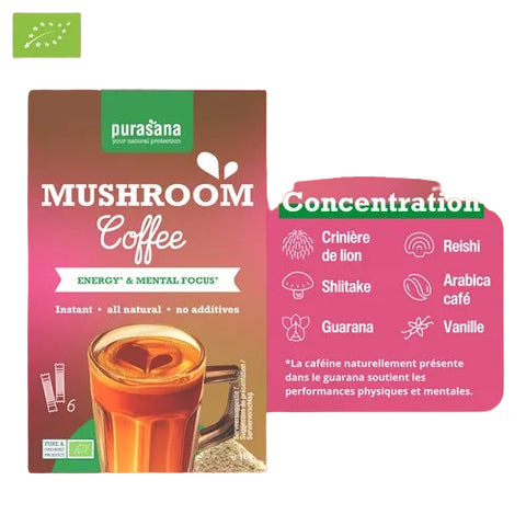Mushroom Coffee-6 sticks-Purasana – Énergie et Clarté Mentale Bio