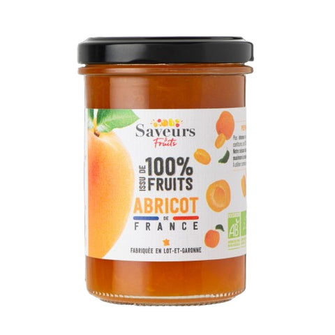 Pot Préparation Abricots Fruits Français Bio 230g Saveurs et Fruits, produit fruité naturel sans sucre ajouté.

