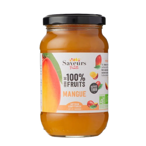 Pot Préparation Mangues 100% Fruits Bio 310g Saveurs et Fruits, produit fruité naturel sans sucre ajouté.

