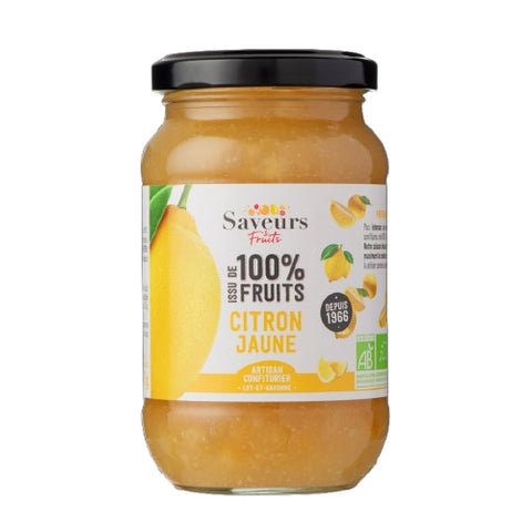 Pot Préparation Citrons Jaunes 100% Fruits Bio 310g Saveurs et Fruits, produit fruité naturel sans sucre ajouté. 

