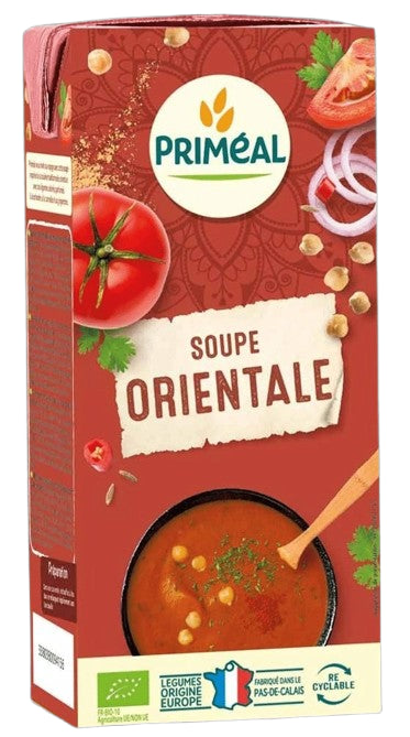 Brique Soupe Orientale Bio 33 cl Priméal – soupe bio française aux lentilles corail et épices douces.

