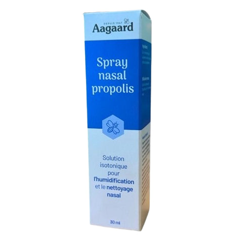 Flacon Spray Nasal Propolis Bio 30 ml Aagaard, spray nasal naturel pour hygiène et soulagement sinusite.

