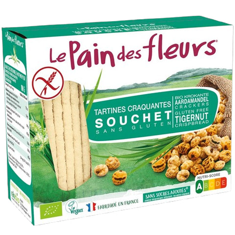 Sachet Tartines Craquantes Bio au Souchet 150 g Le Pain des Fleurs – galettes bio croustillantes sans sucres ajoutés.

