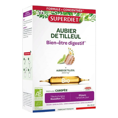 Aubier de Tilleul Bio 20 ampoules Super Diet – complément phytothérapie français pour bien-être urinaire.


