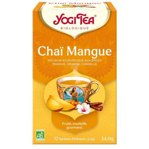 "Chaï Mangue BIO Yogi Tea 17 sachets", "Infusion ayurvédique mangue orange"

