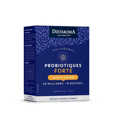 Pack Probiotiques Philaromal Forte-Confort Express 14 sachets Dietaroma – complément flore intestinale pour stress et antibiotiques fabriqué en France. Probiotiques Philaromal Forte-Confort Express – Dietaroma

