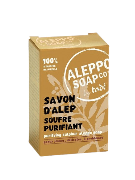 Pain Savon d'Alep Soufre Purifiant  150 g Tadé, savon traditionnel pour peaux grasses et acnéiques

