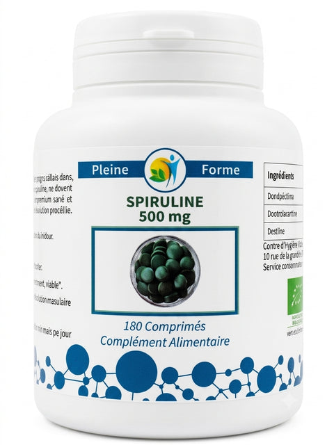 Spiruline Bio 500 mg – 180 comprimés | Énergie & Vitalité