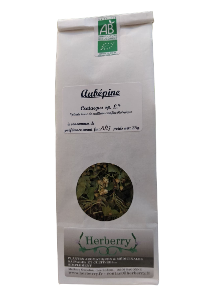 Aubépine sommité fleuries Bio pour tisanes-sachet de 25g-Herberry