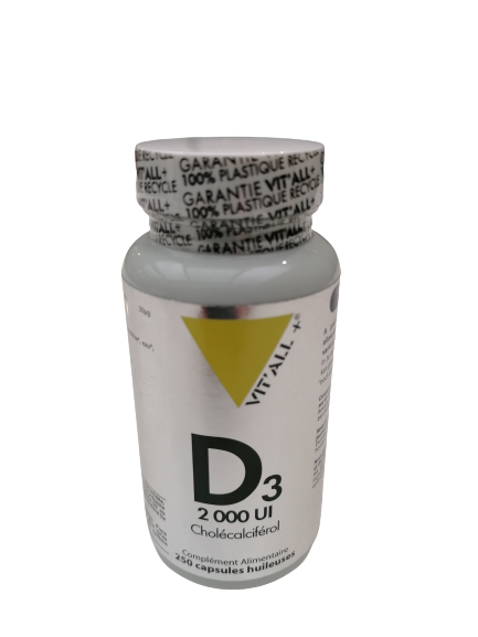 Vitamine D3- 2000UI Cholécalciférol-250 capsules-Vit'all+