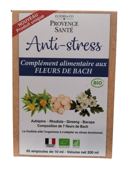 Anti Stress Bio, plantes et Fleurs de Bach- 20 ampoules-Elixir&Co