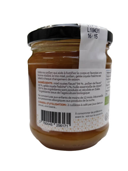 Miel, pollen et gelée royale fraîche Bio-250G-Aagaard